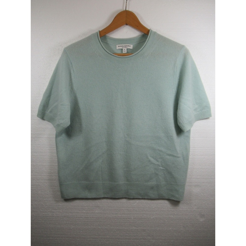 Banana Republic Cashmere Sweater Women XL Green Lightweight Short Sleeve Minimal